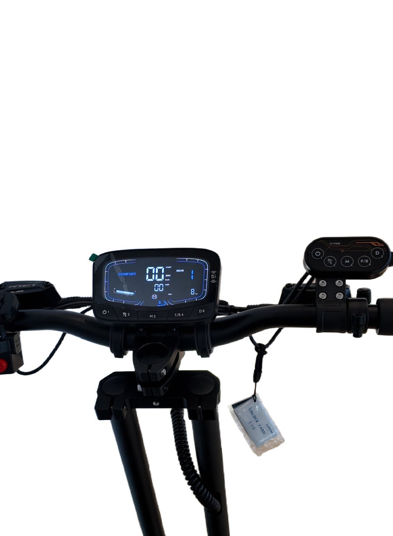 ويندهورس سكوتر H3 الكهربائي القوي، محرك مزدوج 3000 واط، بطارية 60V 40Ah، سرعة قصوى 85 كم/س، مدى 120 كم، إطارات 13 إنش، فرامل هيدروليك، تعليق مزدوج، هيكل فولاذي، إضاءة RGB كاملة - Image 4